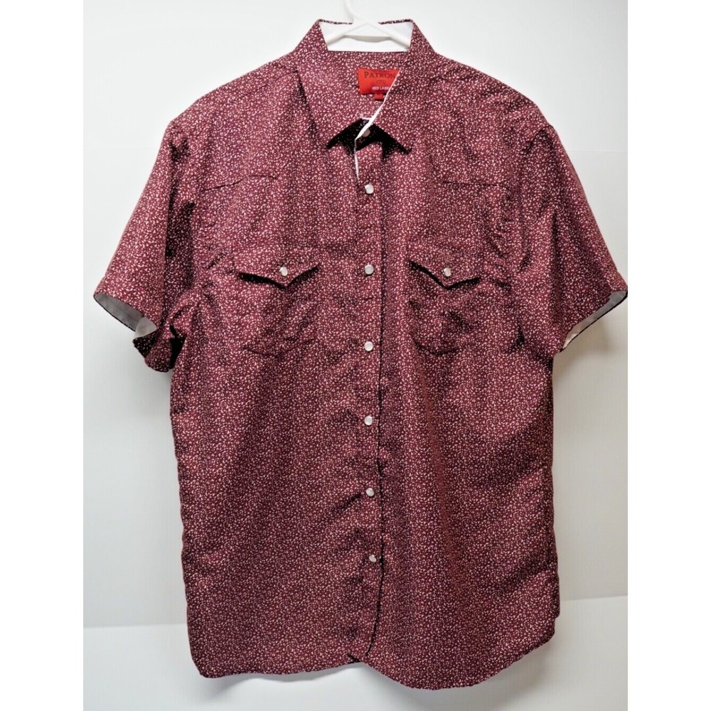 Patron Cito Red Label Men's Burgundy & White Short Sleeve Pearl Snap Shirt XL